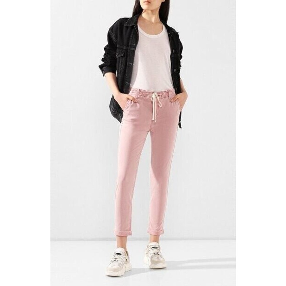 PAIGE Women's Christy High Rise Pants 29 Pink Drawstring Tapered Cropped Stretch - Picture 2 of 14